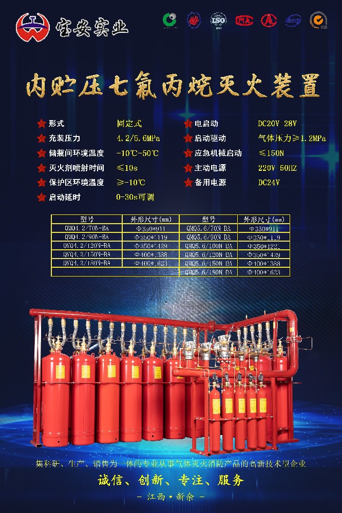 內貯壓七氟丙烷氣體滅火裝置