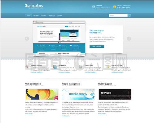 藍色爽朗風格網(wǎng)頁psd模板